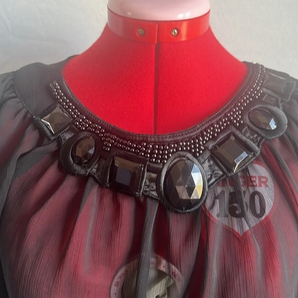 Aziz Sheer Blouse with Gem Neckline Large 3/4 Sleeves SM171 - Picture 2 of 7